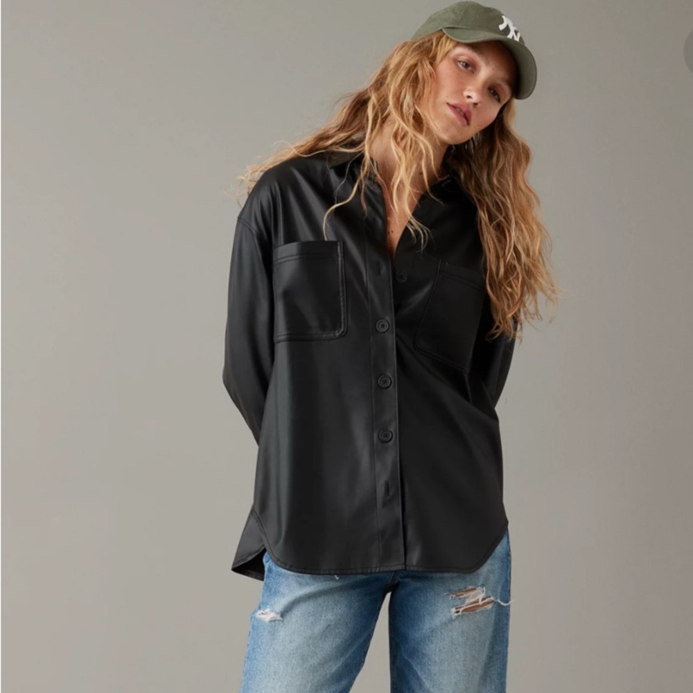American Eagle Outfitters Black Faux Leather Jacket